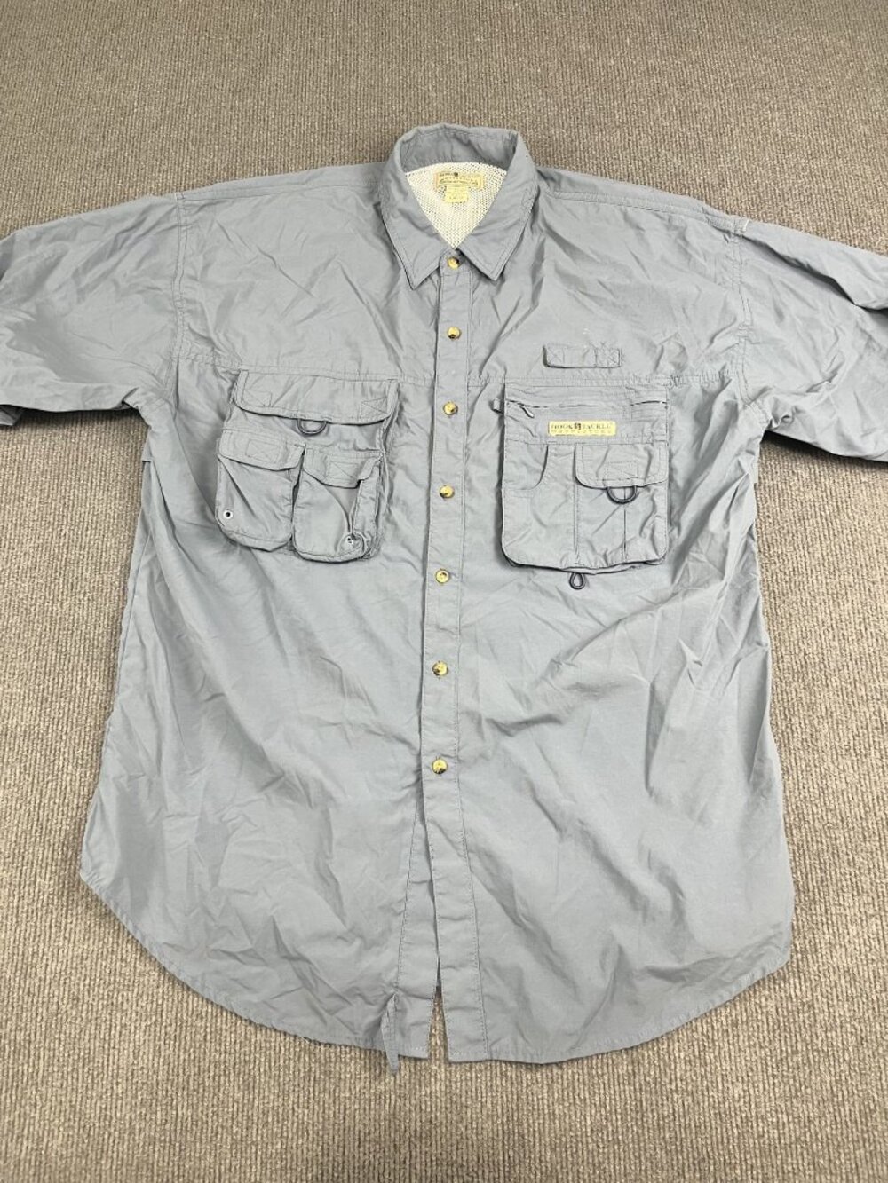 Hook & Tackle Mens Blue Fishing Shirt Pockets L